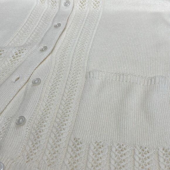 Vintage Cardigan Sweater Women’s Large Cream Crochet Details Acrylic Cottagecore - Picture 8 of 10